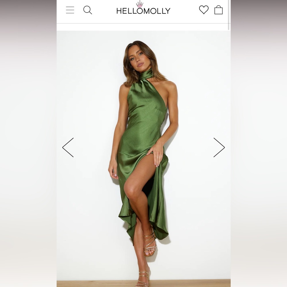 Hello Molly green satin midi dress. Size small